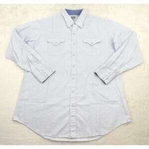 Ely Cattleman Mens White Blue Geometric Pearl Snap Long Sleeve Shirt Size XLTall